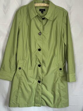 Lands' End Vibrant Lime Green Spring Lightweight Raincoat Jacket Trench XL